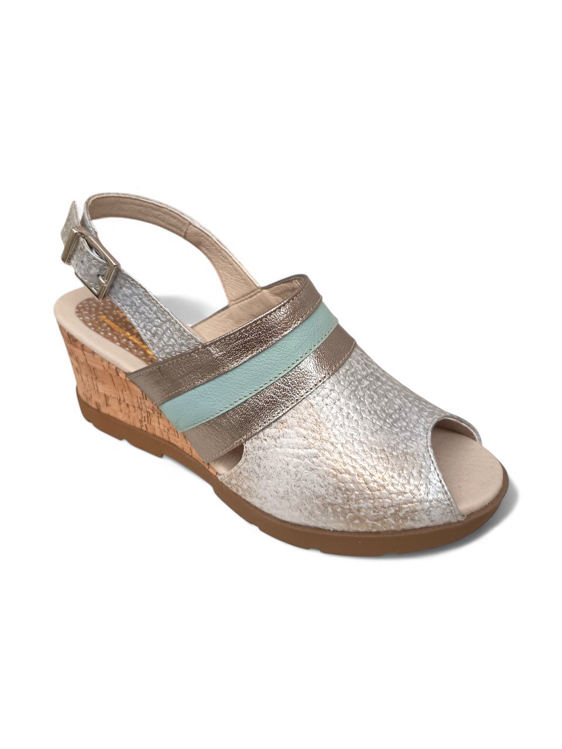 Alternative view of Sandalia Birmania - Celeste, Plata y Gold Blanco (9108)