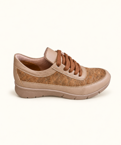 Zapatilla Hebles artículo 0660 taupe con Cabra Camel, vista del lado opuesto