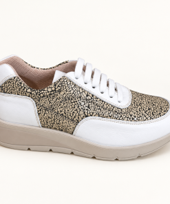 Zapatilla Hebles artículo 825 blanca con Stone Beige, vista lateral
