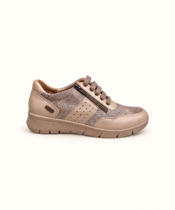 Zapatilla Hebles miel con floter argentino, artículo 546, vista lateral con cierre