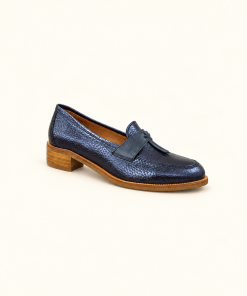 Mocasín Hebles artículo 623 peltre azul con antifaz azul vela, vista lateral