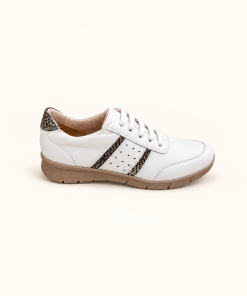 Zapatilla Hebles blanca con Gol Oro, artículo 0844, vista lateral